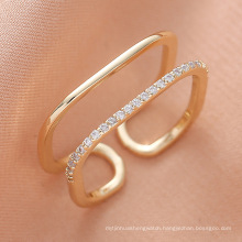 adjustable diamond open rings,double-layer copper with zircon gold rings jewelry women